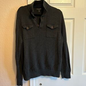Grey Thick Sweater, Button down neck with pockets, Size L
